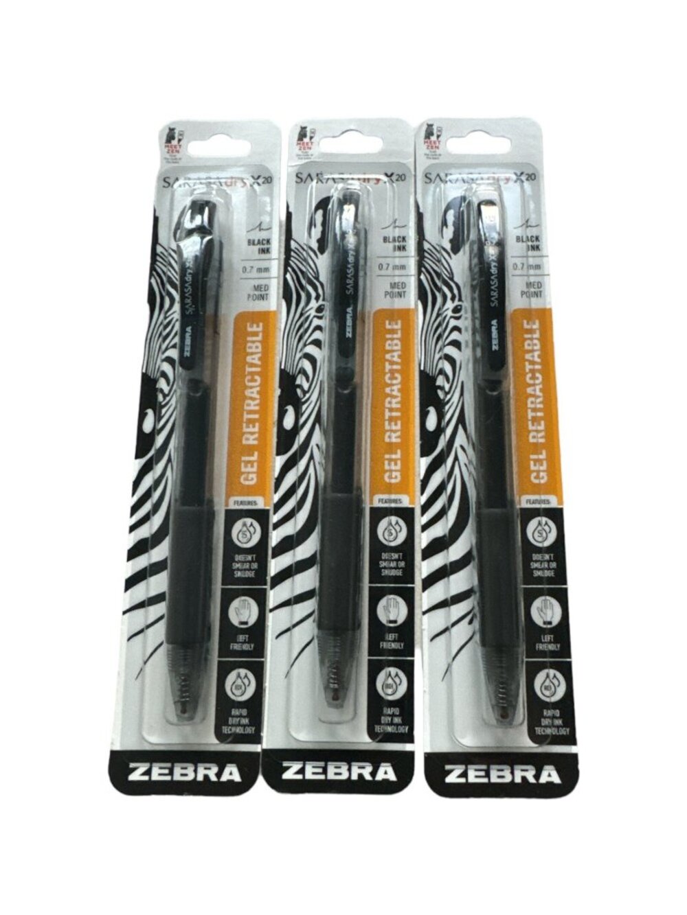 Zebra Pen Sarasa Dry X20 Gel Retractable Point Ink Pen Black Set 3